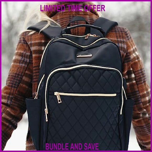 15.6 Inch Laptop Backpack with USB Charging Port, Quilted Work Travel Purse - Picture 3 of 7